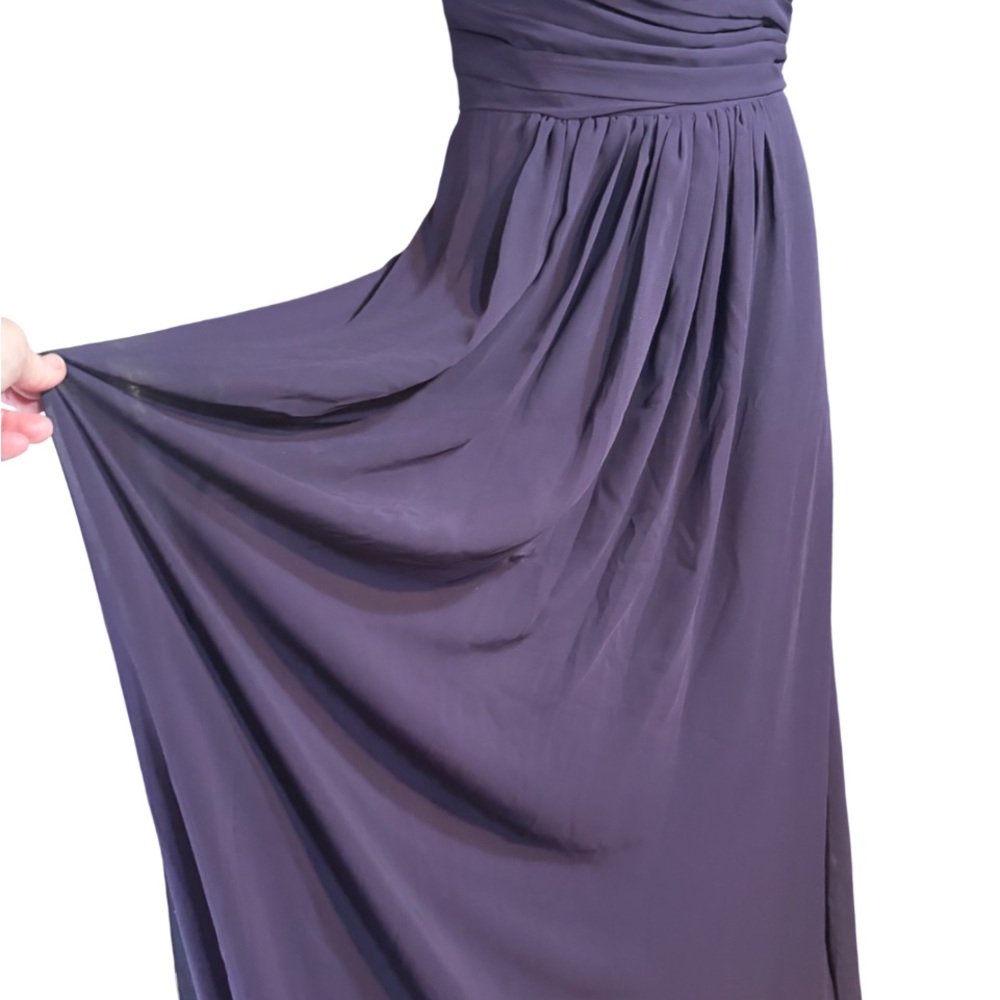 Bill levcoff one-shoulder chiffon gown wide strap ruched pleated bodice skirt 14 - Picture 5 of 10
